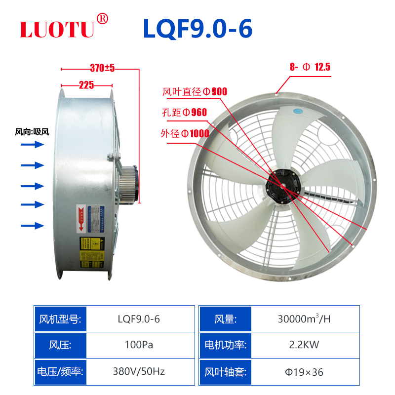 2.2kw 扇葉直徑900mm 風(fēng)量30000m3/尼龍風(fēng)葉